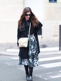 Floral skirt and fur – Elodie in Paris