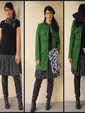 Manteau vert Asos - Capeline h&m - Jupe à pois Vintage