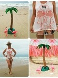 Flamingo, beach & palm tree (carte postale de l'ocean)