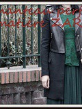 Zara : manteau perfecto, jupe longue verte et top péplum en guipure