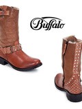 Chaussures Buffalo : bottes de motard marrons avec clous et rivets