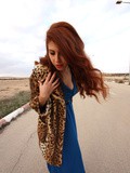 Blue dress and leopard faux fur
