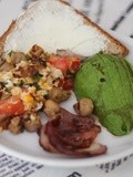 Food: scrambled eggs (ft. mushrooms, tomatoes, cheese, bacon...)